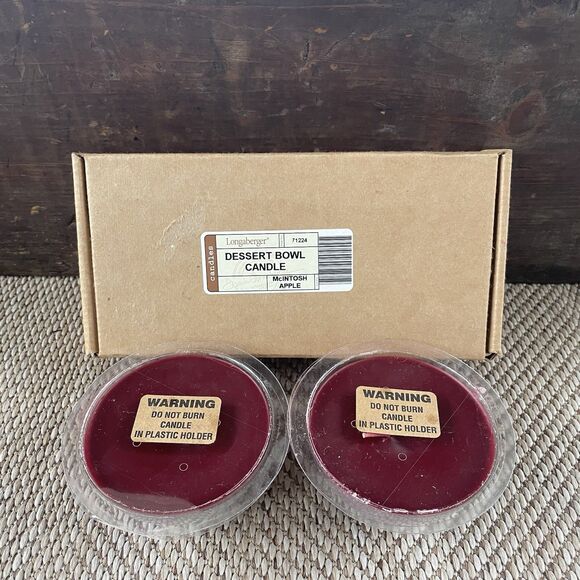 Longaberger Pottery Dessert Bowl Candles Macintosh Apple Set of 2 New In Box - Picture 1 of 3